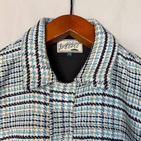 Bogey Boys Blue Black Ivory Sage Green Hounds Tooth Weekend Golf Jacket Size L - Picture 2 of 16